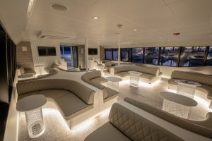 luxury boat interior with lighting under the seats