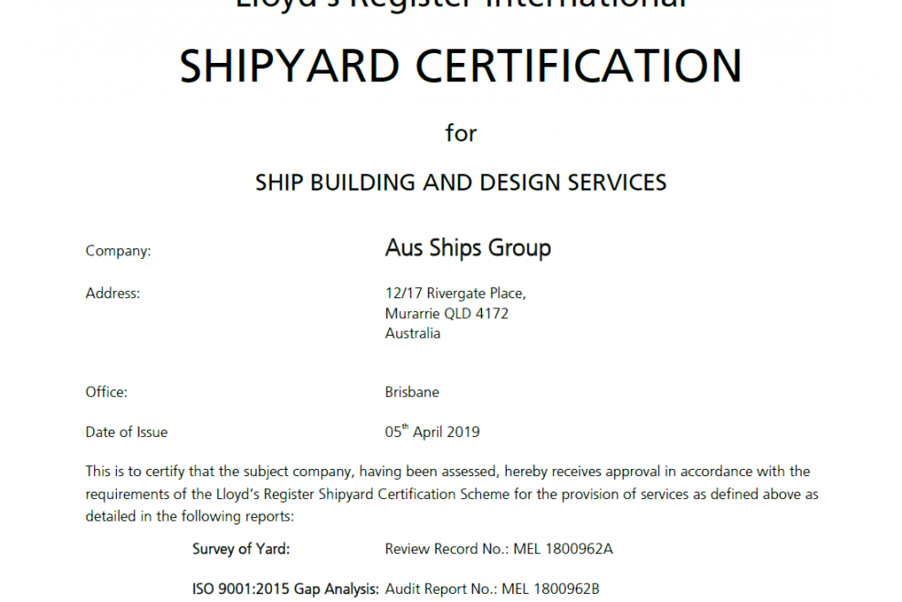 Lloyds Register shipyard certification